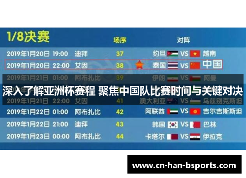 深入了解亚洲杯赛程 聚焦中国队比赛时间与关键对决